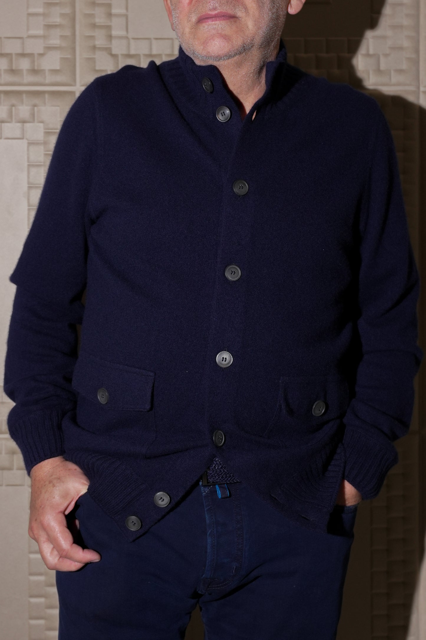 ADRIANO BULGHERONI - CASHMERE BOTTON PULLOVER NAVY BLUE