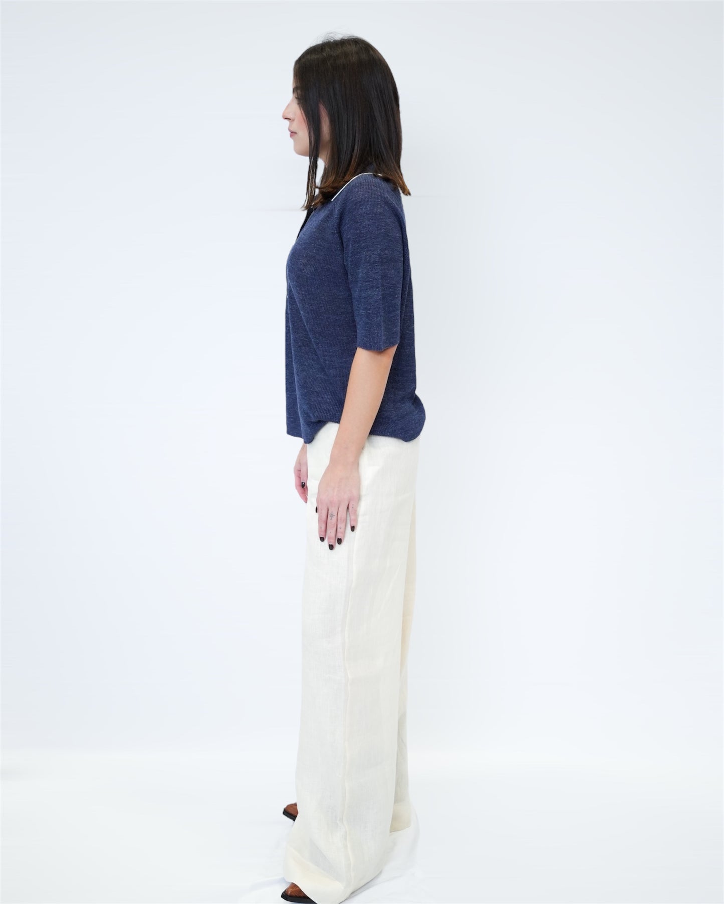 ADRIANO BULGHERONI - POLO BICOLORE INGLE (NAVY BLUE)