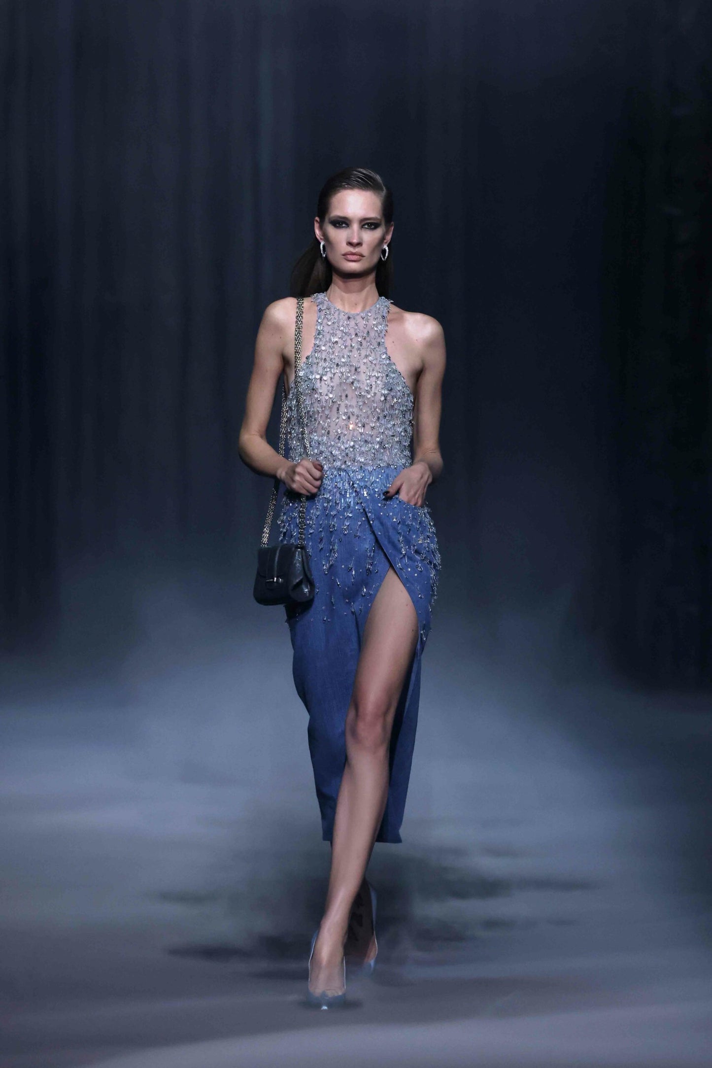 GEORGE HOBEIKA - MIDI DRES DAWN BLUE DENIM SILVER