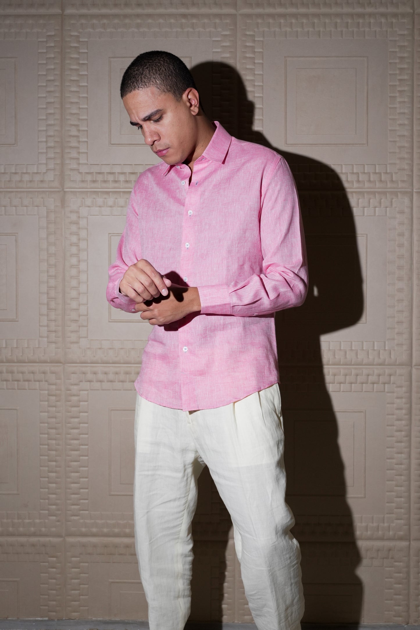 ADRIANO BULGHERONI - CAMISA DE LINO ROSADO