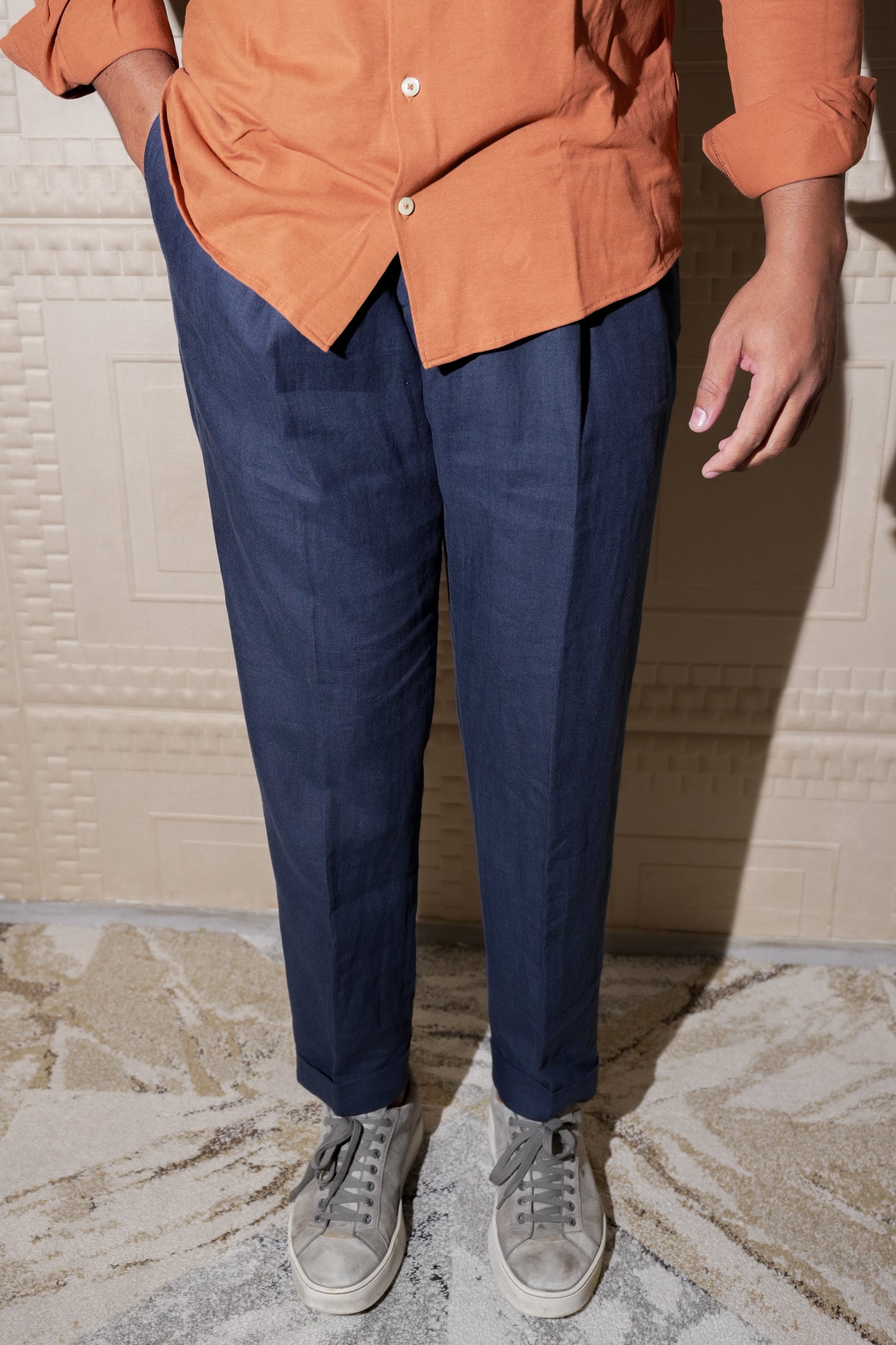 ADRIANO BULGHERONI - PANTALON LINO GRUESO NAVY BLUE