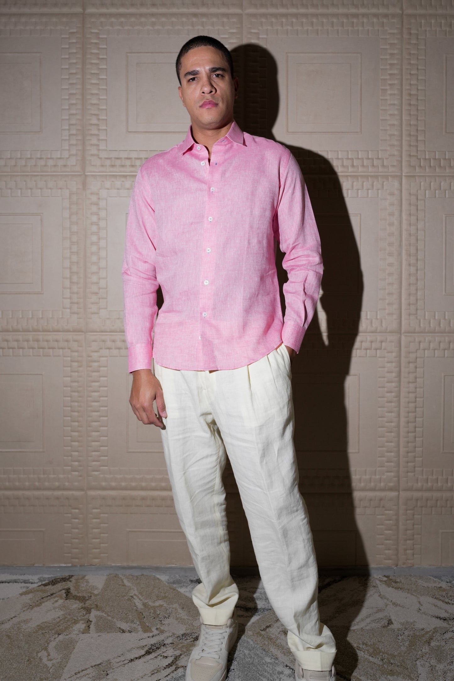 ADRIANO BULGHERONI - CAMISA DE LINO ROSADO