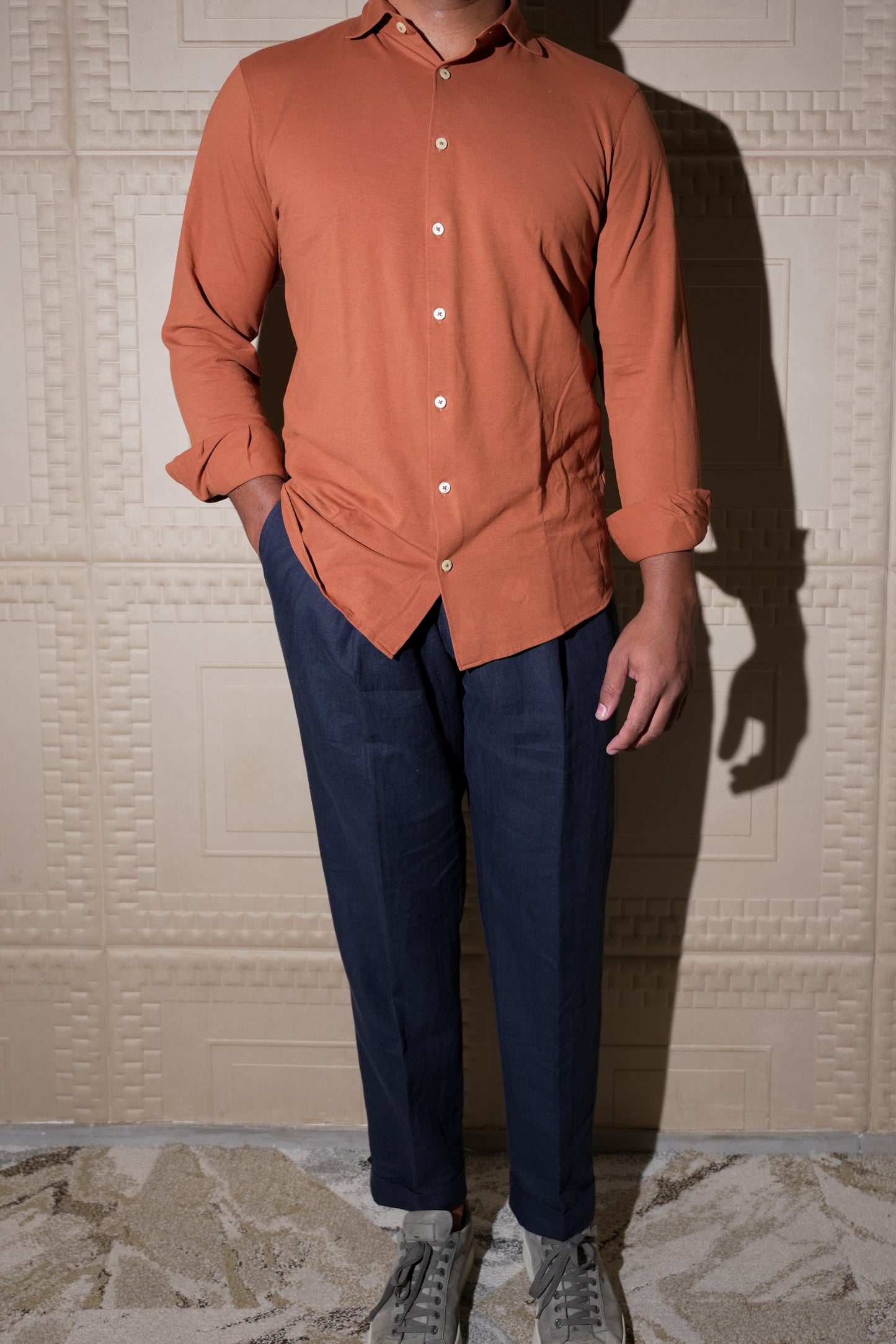 ADRIANO BULGHERONI - PANTALON LINO GRUESO NAVY BLUE