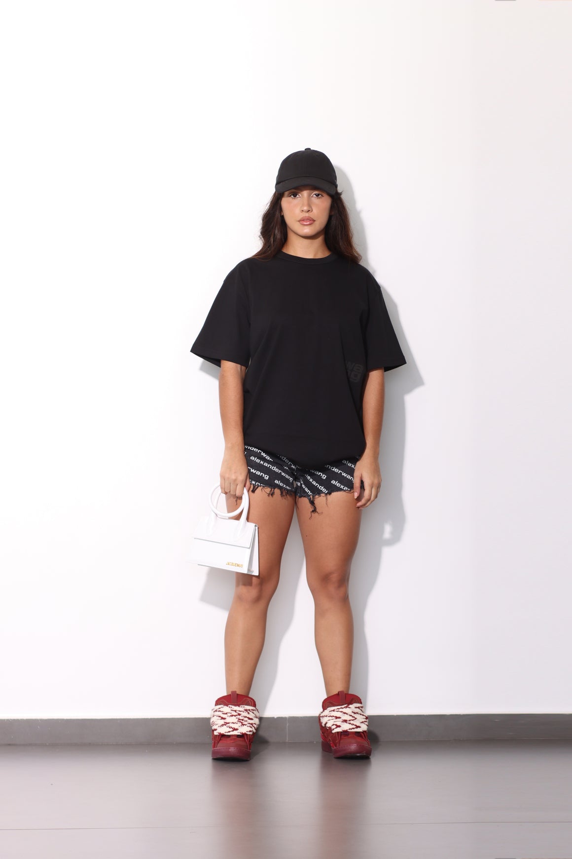 ALEXANDER WANG - ESSENTIAL JSY SS TEE W/ PUFF LOGO & BOUND NECK BLACK