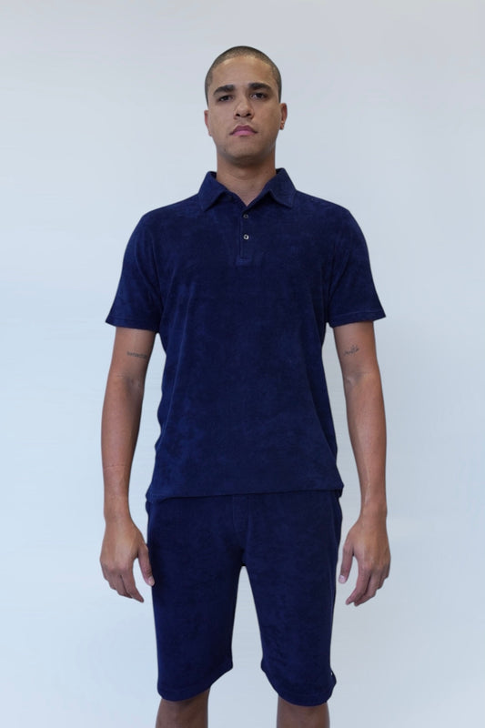 ADRIANO BULGHERONI - SHORT DE TOALLA NAVY BLUE