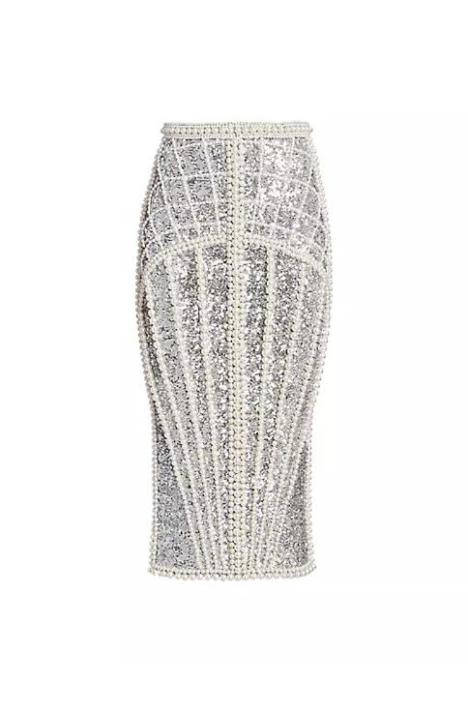 BALMAIN - HW ALL OVER EMBROIDERED MIDI SKIRT