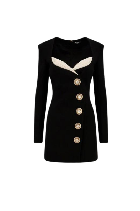 BALMAIN - ASYMETRIC BUTTONED CREPE SHORT DRESS