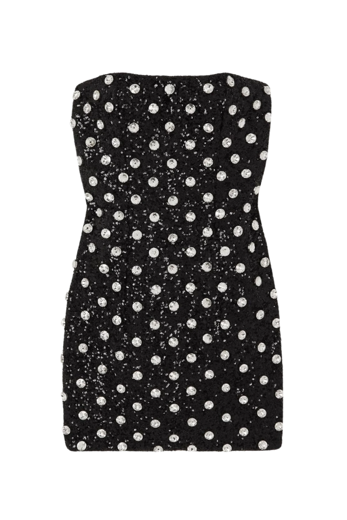 BALMAIN - POLKA DOTS EMBRDRD BUSTIER SHORT DRESS