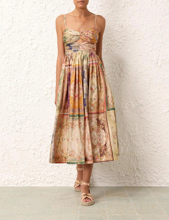 ZIMMERMANN - AUGUST TIE FRONT MIDI DRESS