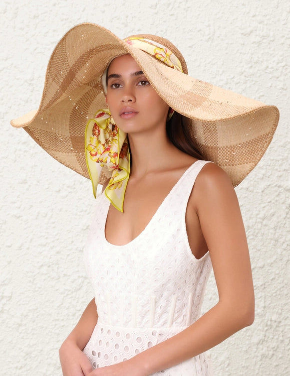 ZIMMERMANN - STRAW & PRINTED SILK SUNHAT