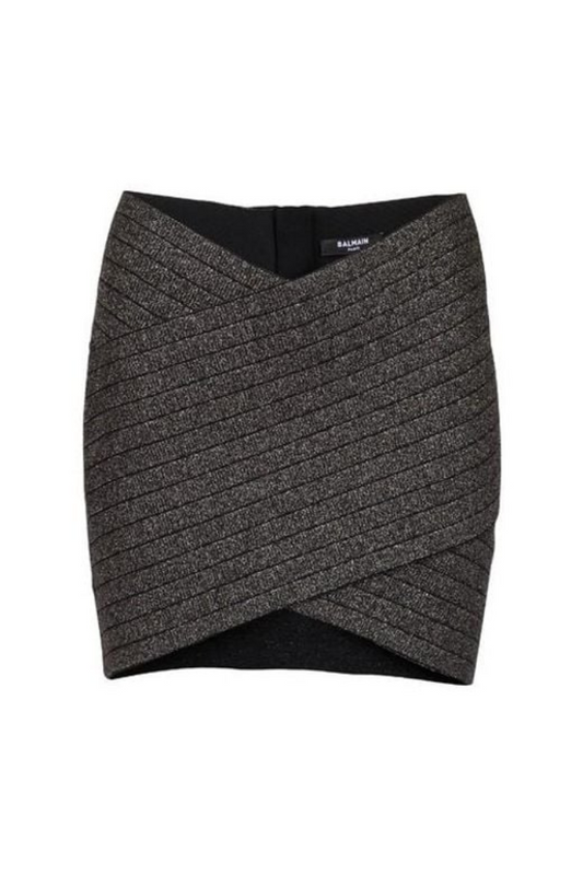 BALMAIN - STRIPED GLITTER KNIT SHORT SKIRT