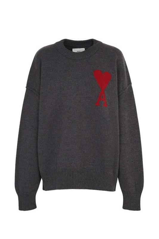 AMI PARIS - RED ADC SWEATER HEATHER GREY