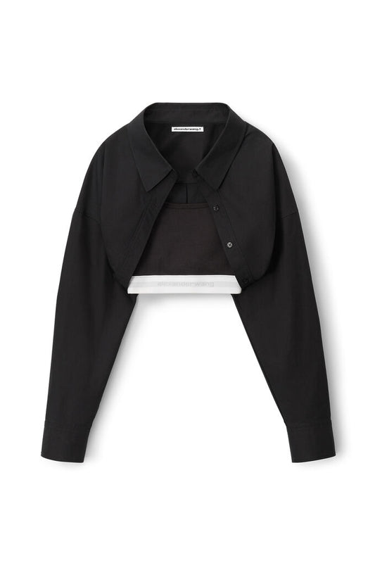 ALEXANDER WANG - TUCKED SHIRT BOLERO AND LOGO ELASTIC TOP BACK