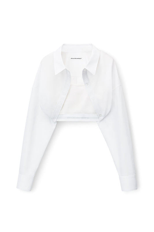 ALEXANDER WANG - TUCKED SHIRT BOLERO AND LOGO ELASTIC TOP WHITE