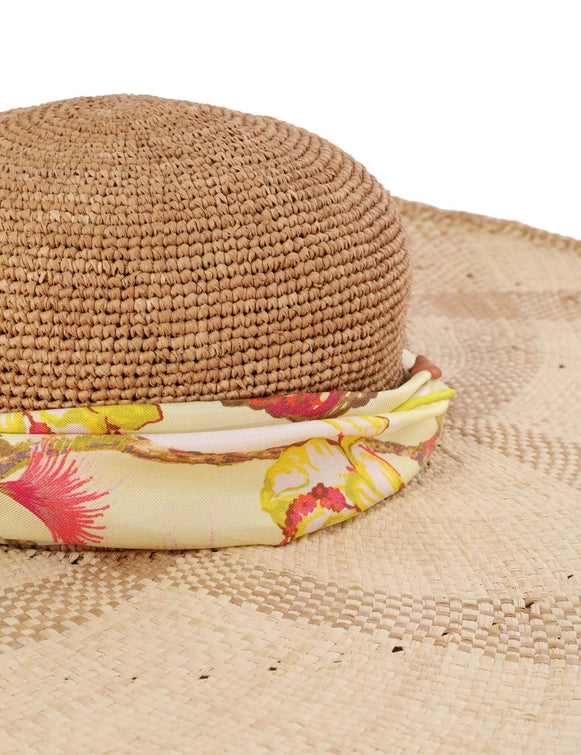 ZIMMERMANN - STRAW & PRINTED SILK SUNHAT