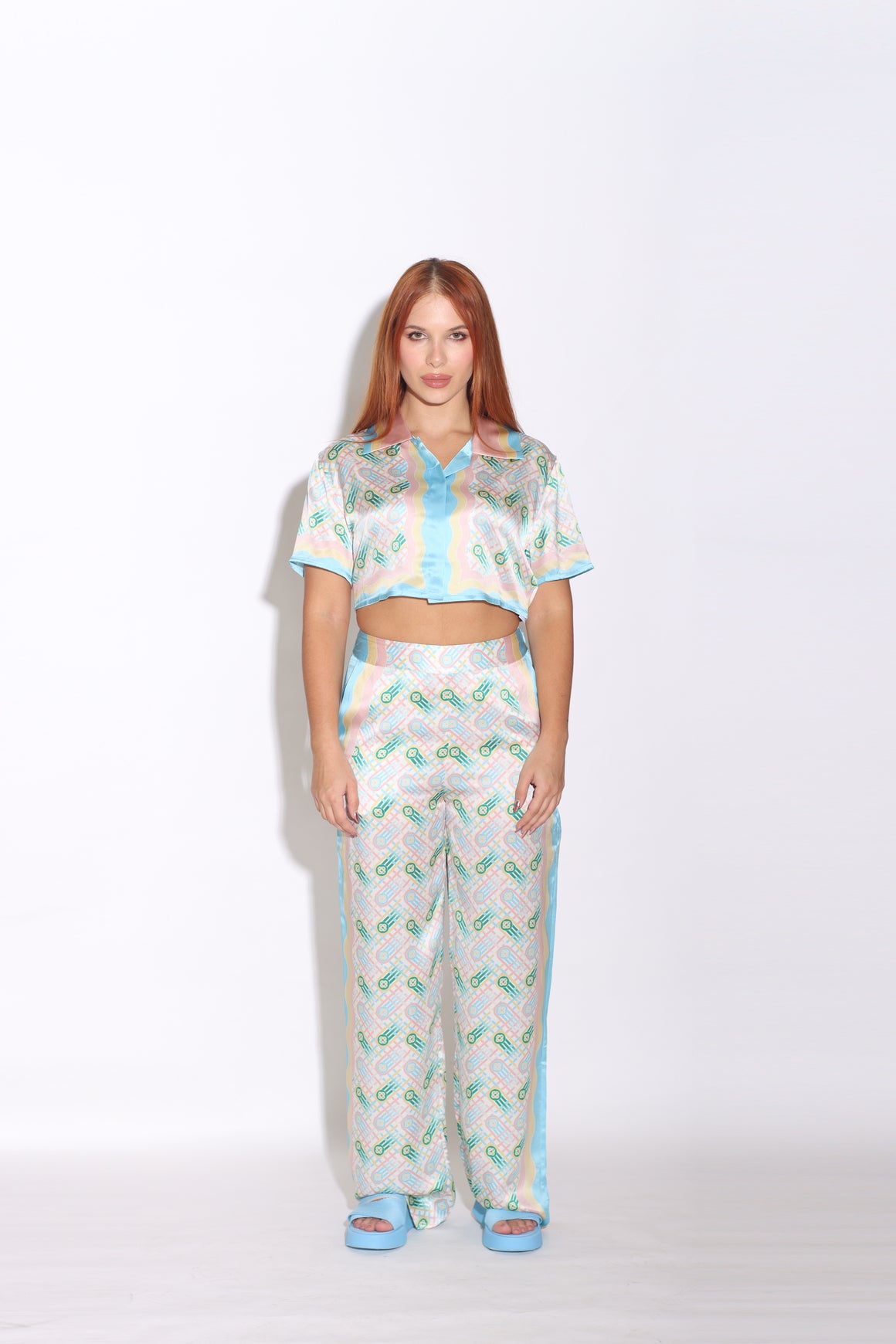 CASABLANCA - CUBAN COLLAR CROPPED SILK SHORT SLEEVE SHIRT