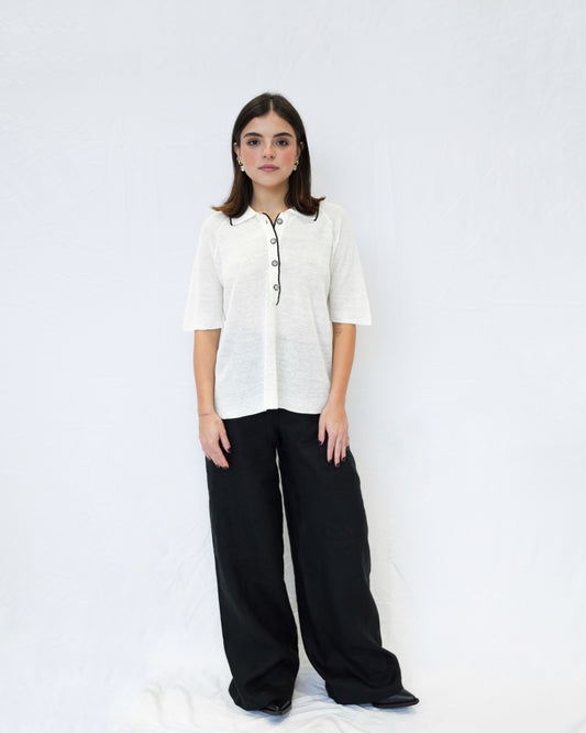 ADRIANO BULGHERONI - POLO BICOLORE INGLE (OFF WHITE)