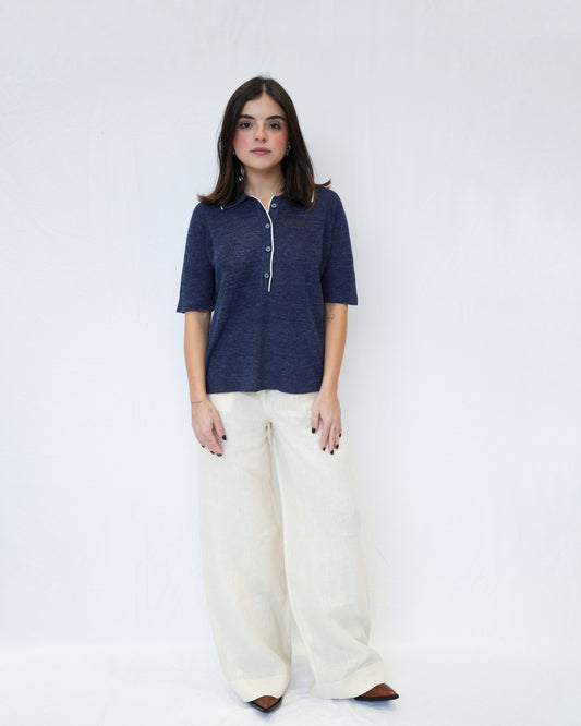 ADRIANO BULGHERONI - POLO BICOLORE INGLE (NAVY BLUE)