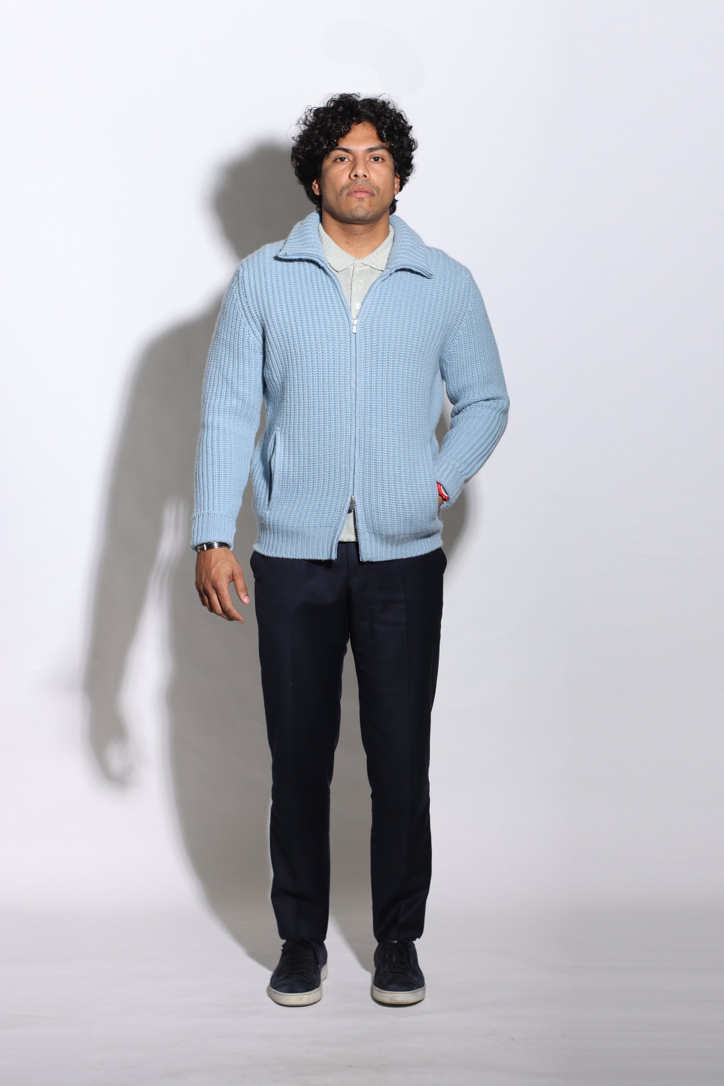 ADRIANO BULGHERONI - HEAVY CASHMERE ZIP PULLOVER SKY BLUE