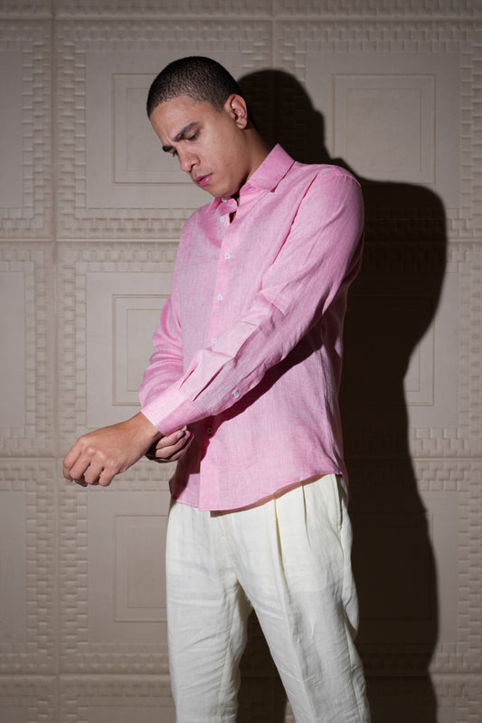 ADRIANO BULGHERONI - CAMISA DE LINO ROSADO