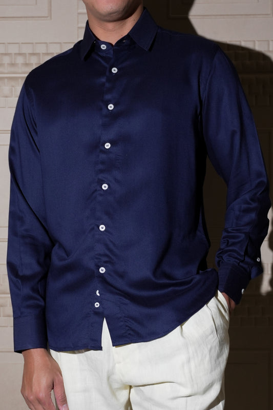ADRIANO BULGHERONI - CAMISA DE LINO CON SEDA NAVY BLUE