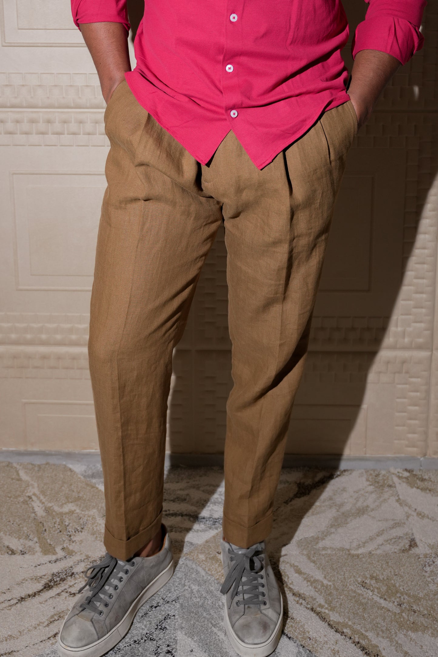 ADRIANO BULGHERONI - PANTALON LINO GRUESO BROWN