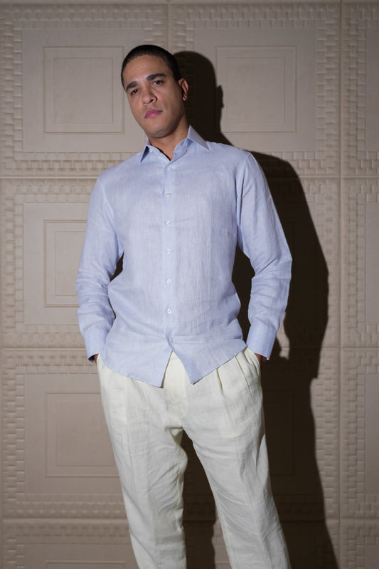 ADRIANO BULGHERONI - CAMISA DE LINO SKY BLUE