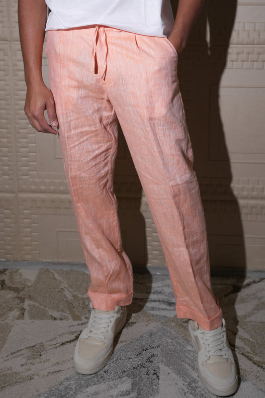 ADRIANO BULGHERONI - PANTALON DE LINO CORCHO SALMON