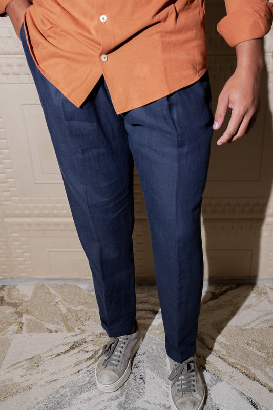 ADRIANO BULGHERONI - PANTALON LINO GRUESO NAVY BLUE