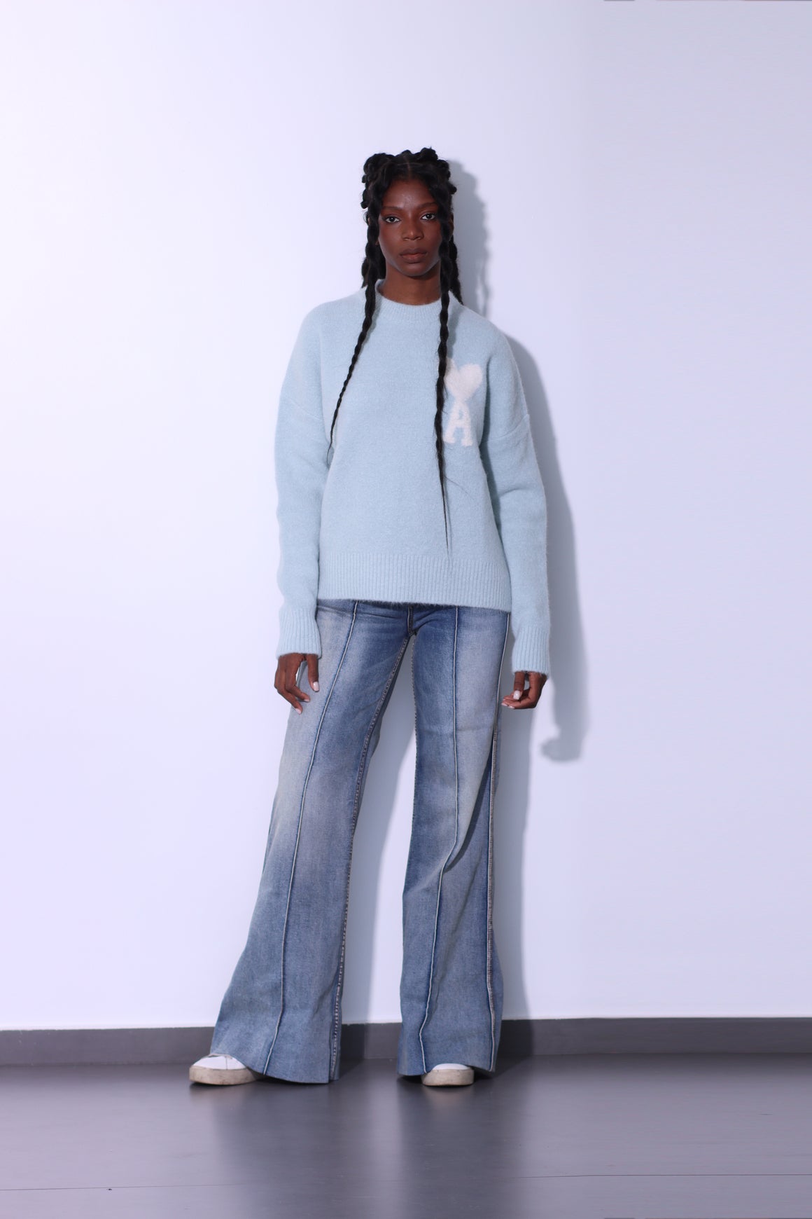 AMI PARIS - OFF WHITE ADC SWEATER AQUAMARINE