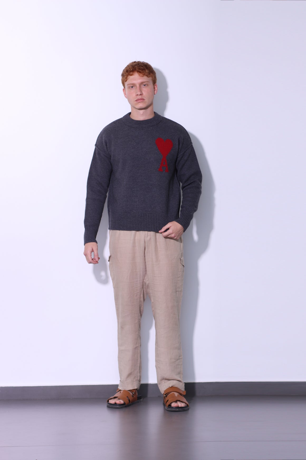 AMI PARIS - RED ADC SWEATER HEATHER GREY