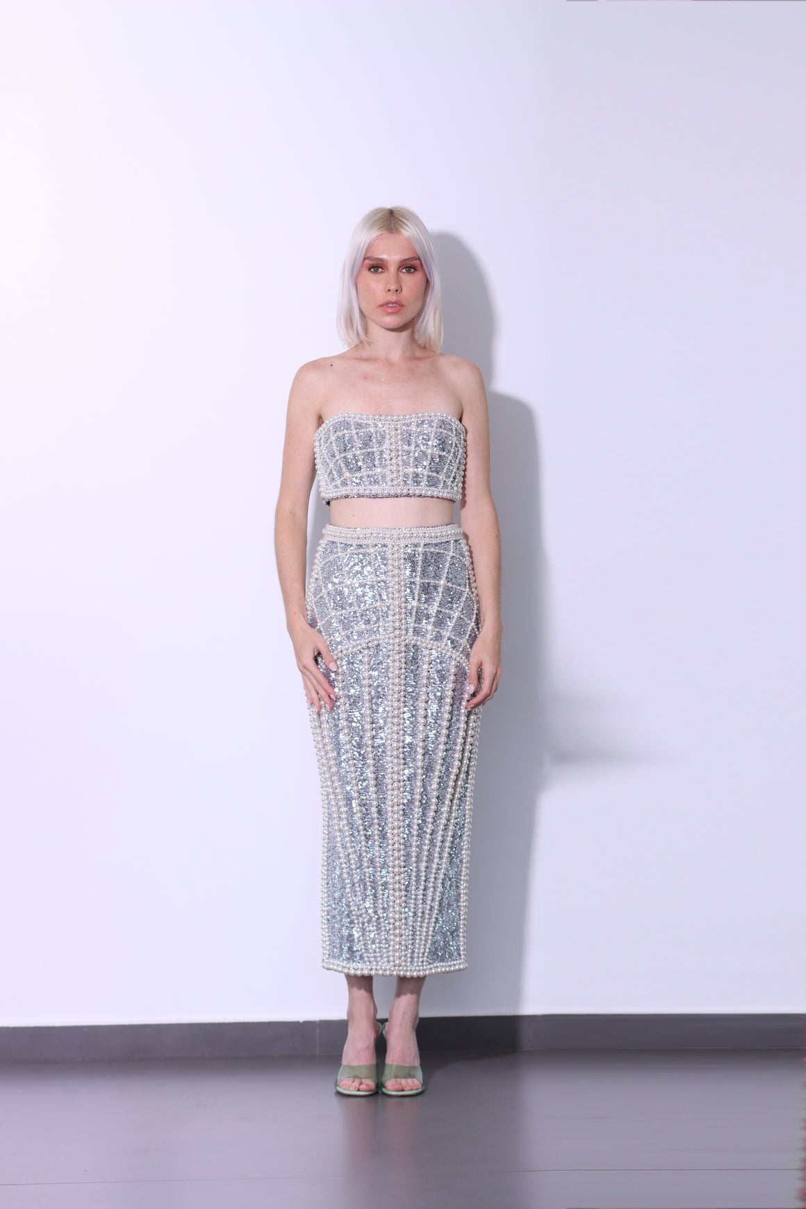 BALMAIN - HW ALL OVER EMBROIDERED MIDI SKIRT