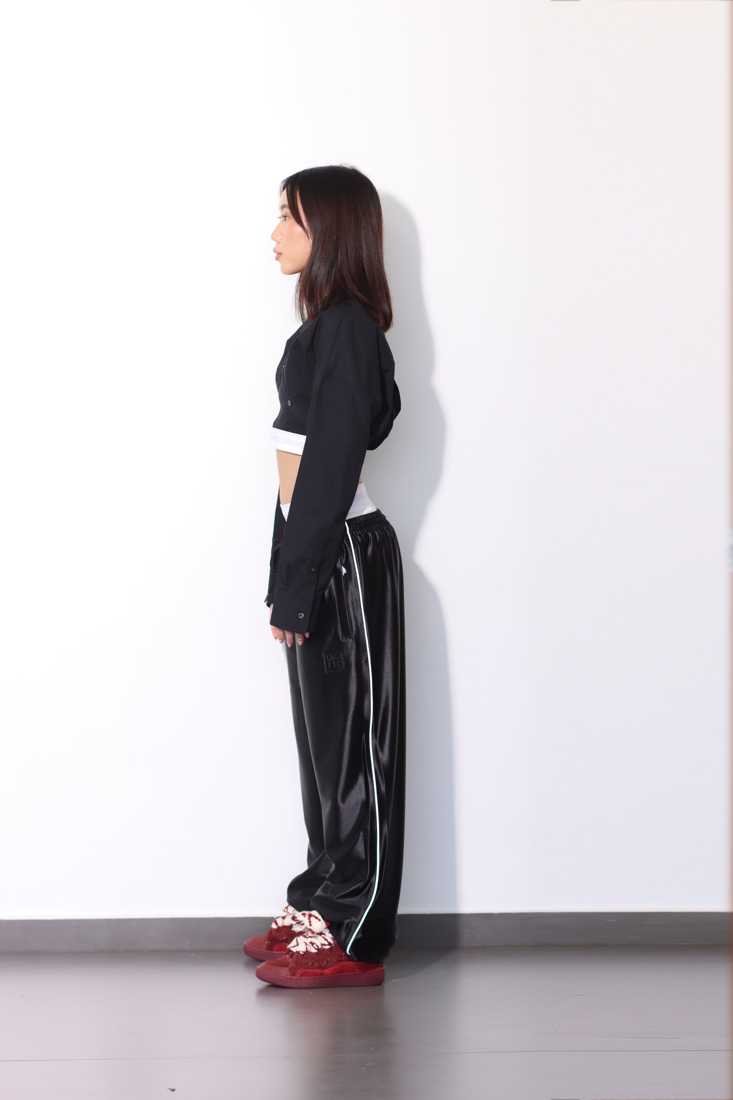 ALEXANDER WANG - TRACK PANT W/INTEGRATED BRIEF & STACKED WANG PUFF BLACK