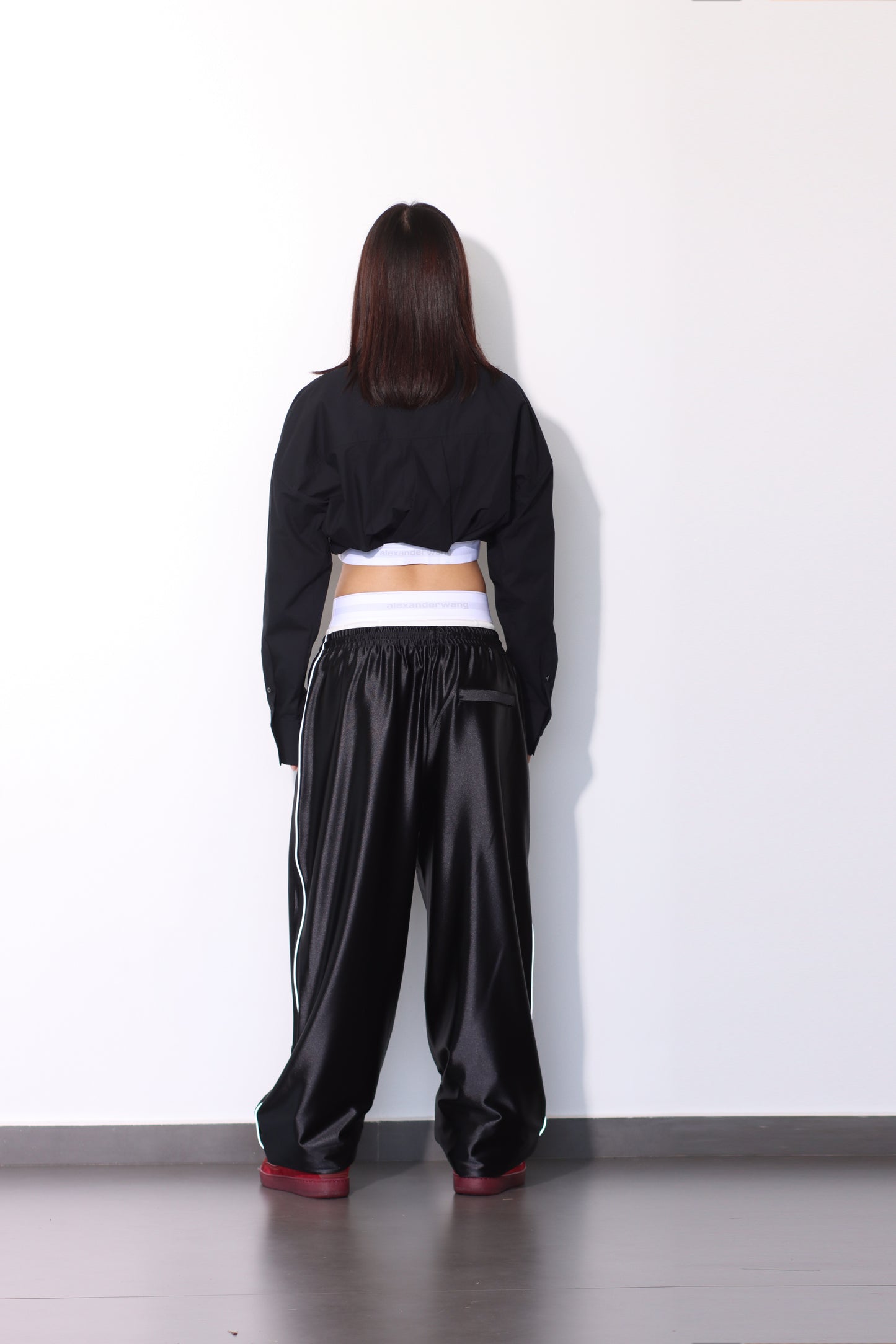 ALEXANDER WANG - TUCKED SHIRT BOLERO AND LOGO ELASTIC TOP BACK