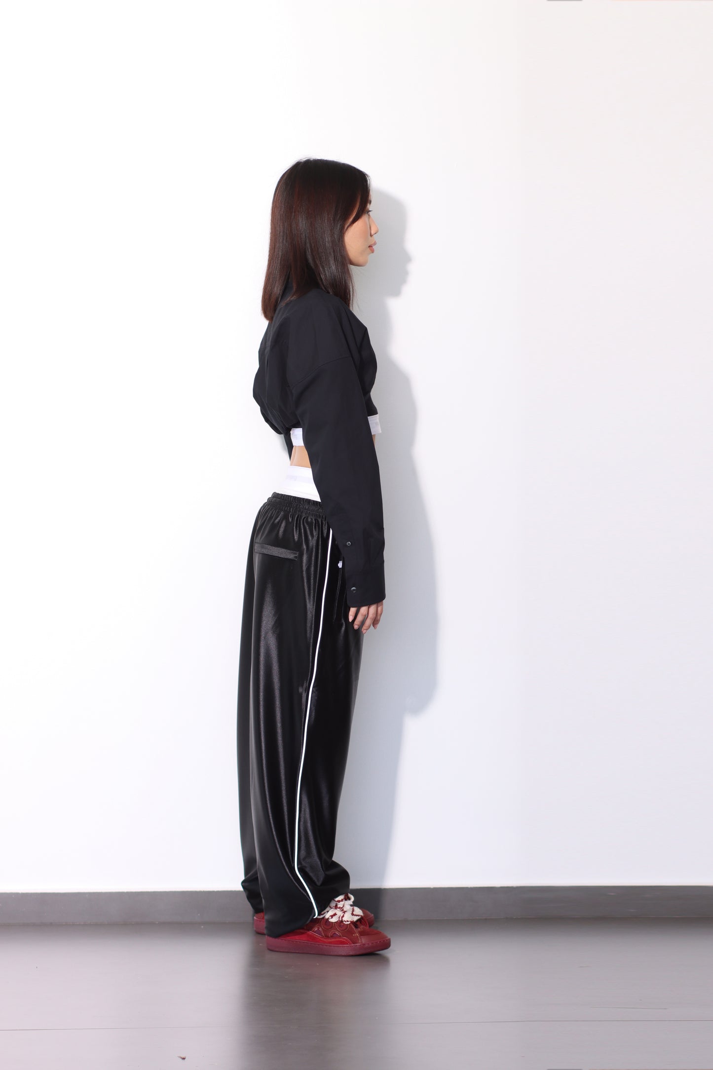 ALEXANDER WANG - TUCKED SHIRT BOLERO AND LOGO ELASTIC TOP BACK