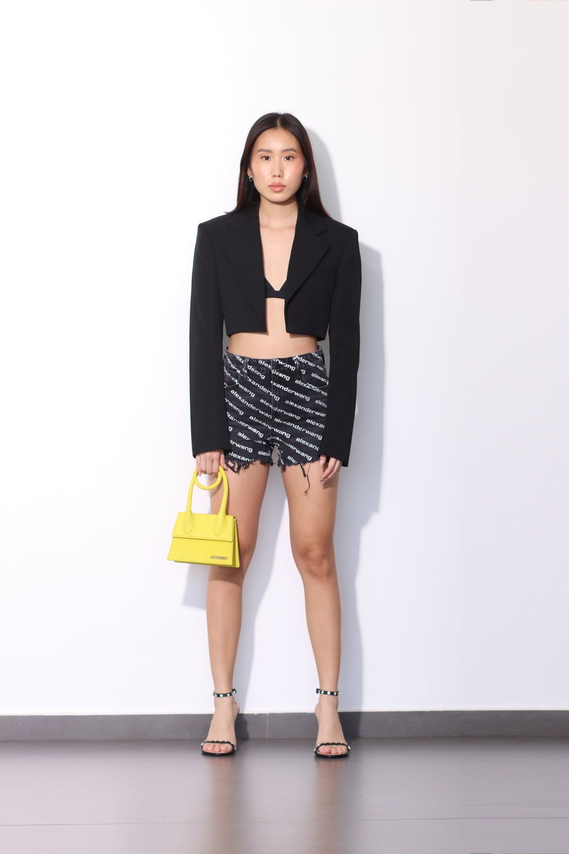 ALEXANDER WANG - TUXEDO CROPPED BLAZER WITH LOGO EMBROIDERY BLACK