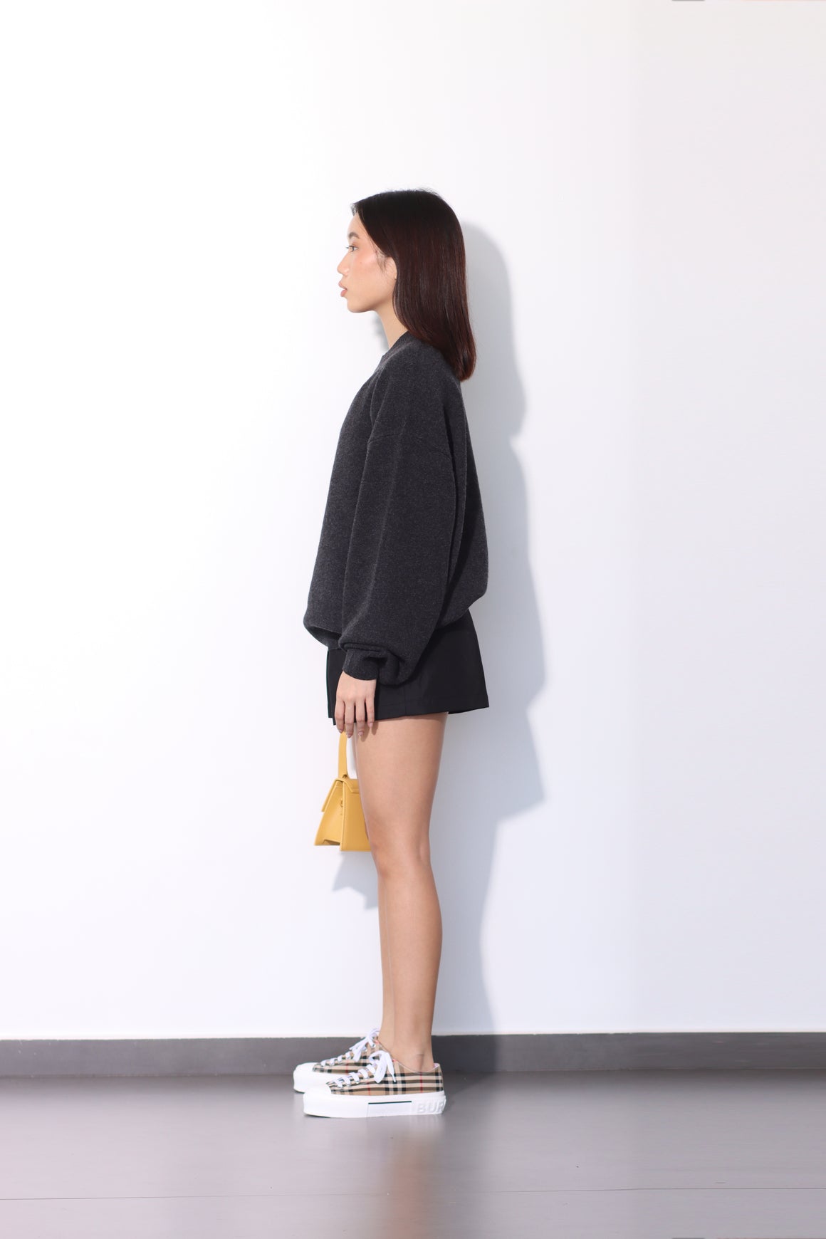 ALEXANDER WANG - OVERSIZED CREWNECK PULLOVER W/ CRYSTAL BEIRESS CHARCOAL MELANGE