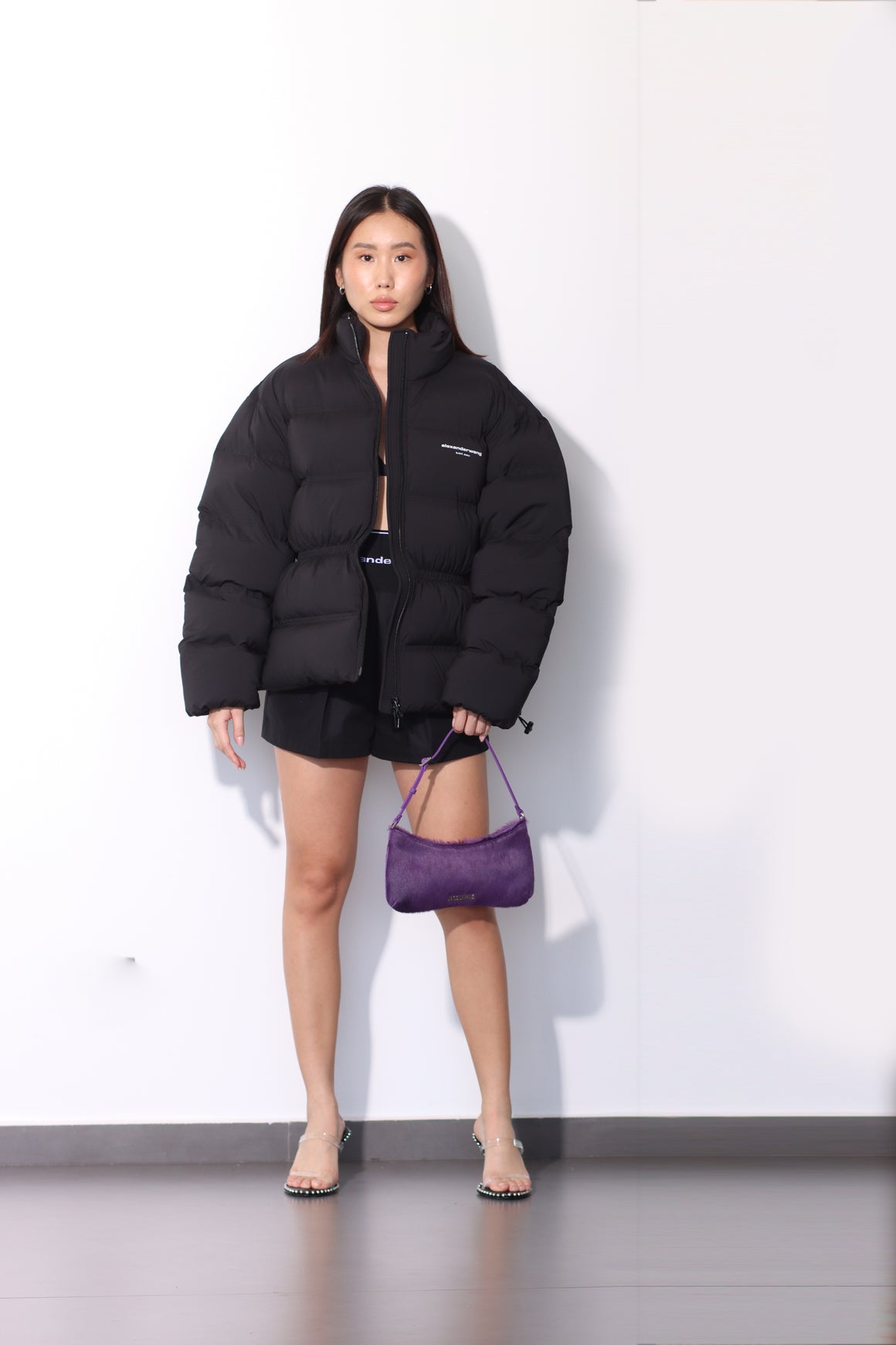 ALEXANDER WANG - JACQUARD CHANNEL PUFFER WITH REFLECTIVE LOGO BLACK