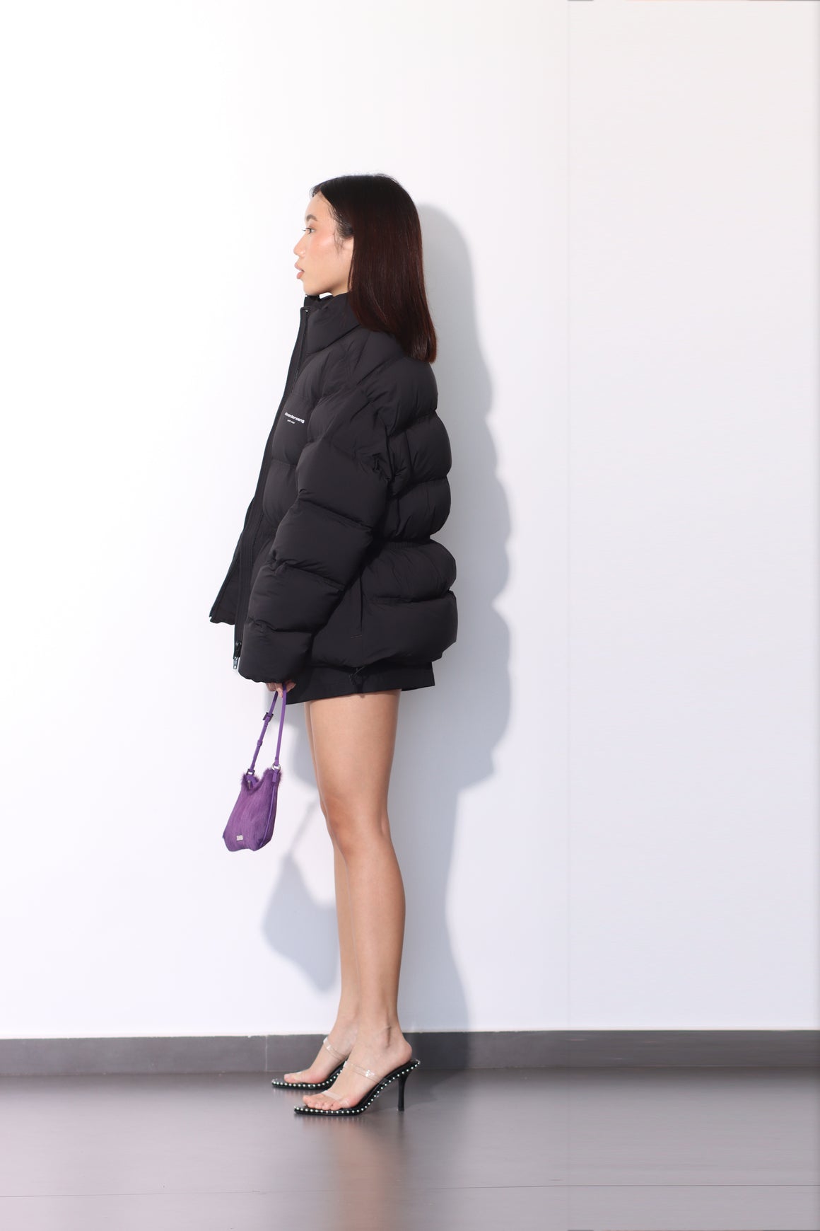 ALEXANDER WANG - JACQUARD CHANNEL PUFFER WITH REFLECTIVE LOGO BLACK