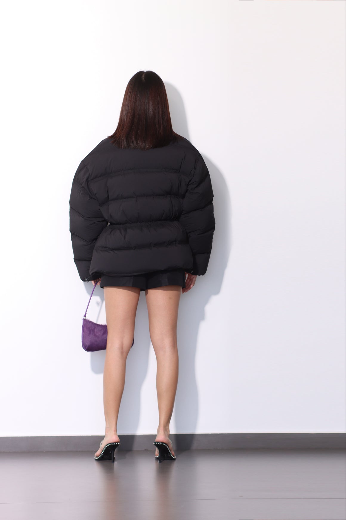 ALEXANDER WANG - JACQUARD CHANNEL PUFFER WITH REFLECTIVE LOGO BLACK