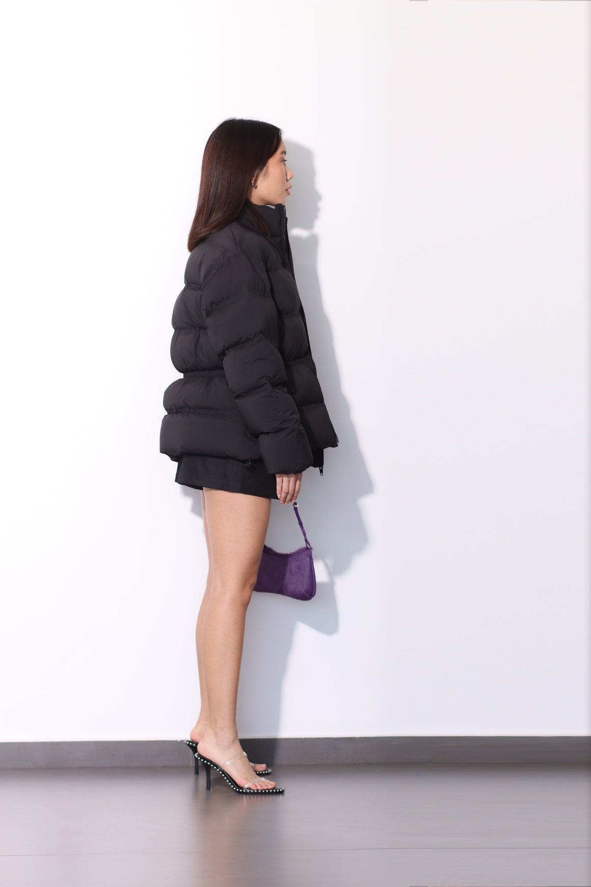 ALEXANDER WANG - JACQUARD CHANNEL PUFFER WITH REFLECTIVE LOGO BLACK