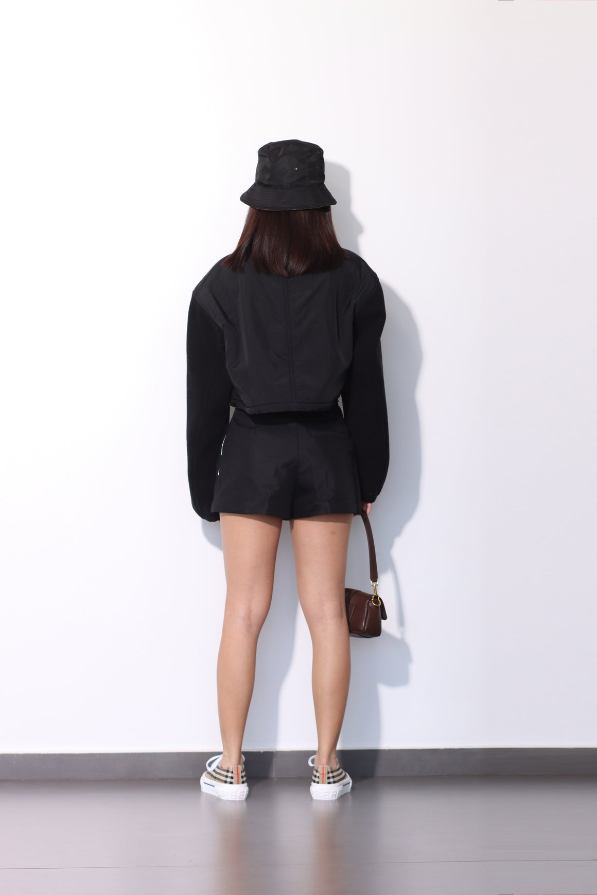 ALEXANDER WANG - CROPPED ZIP UP JACKET WITH FLEECE COMBO BLACK