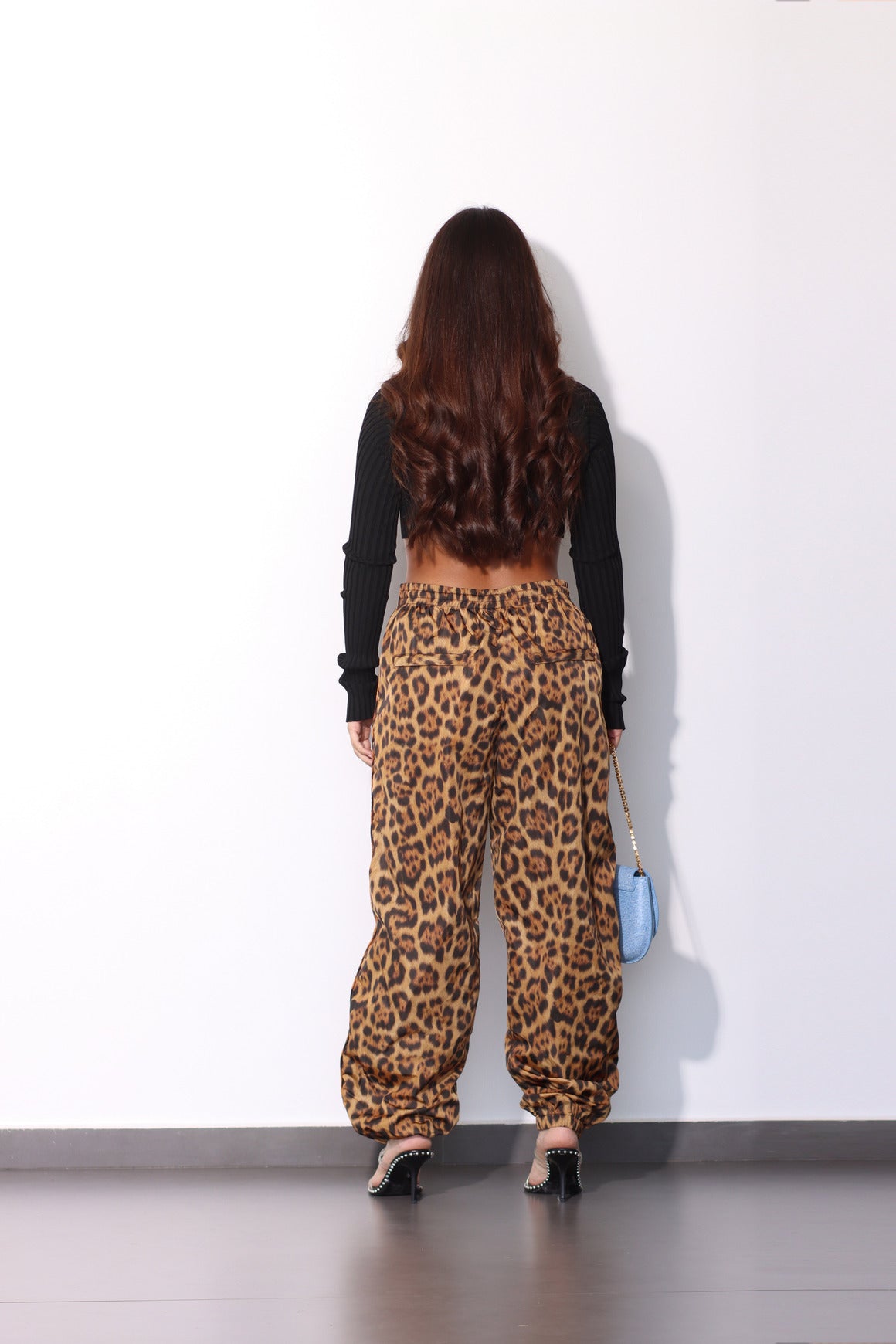 ALEXANDER WANG - LEOPARD TRACK PANT WITH STACKED WANG PUFF LOGO MULTI BLACK