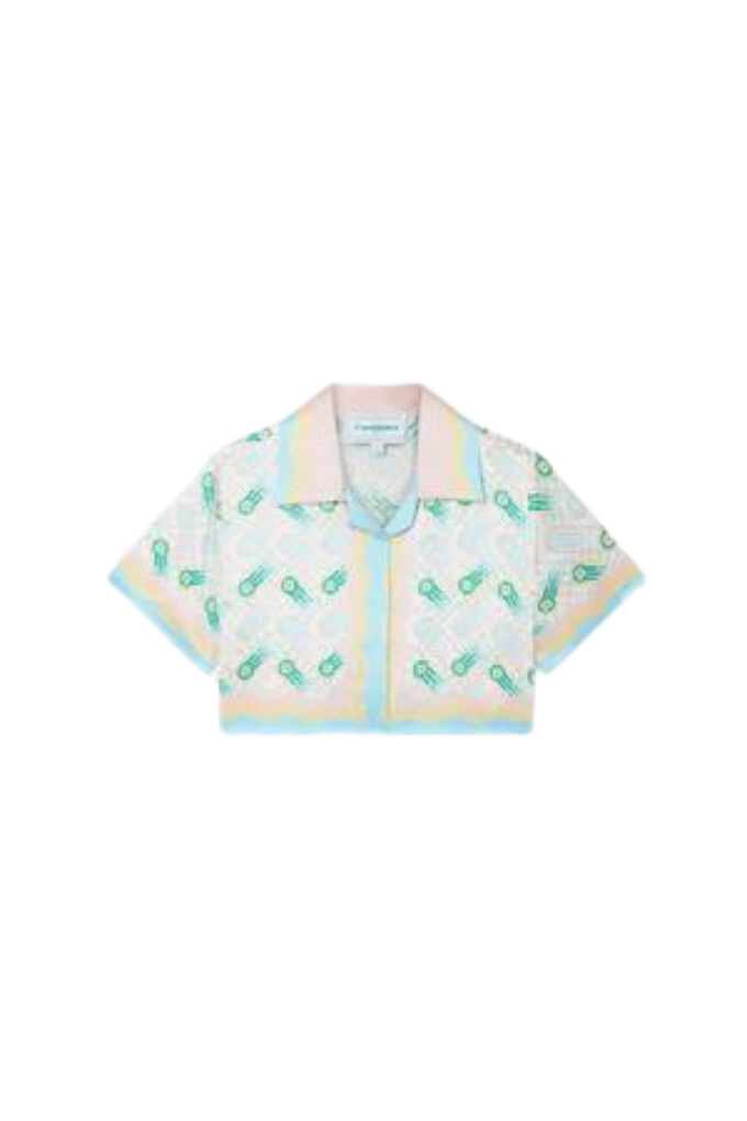 CASABLANCA - CUBAN COLLAR CROPPED SILK SHORT SLEEVE SHIRT