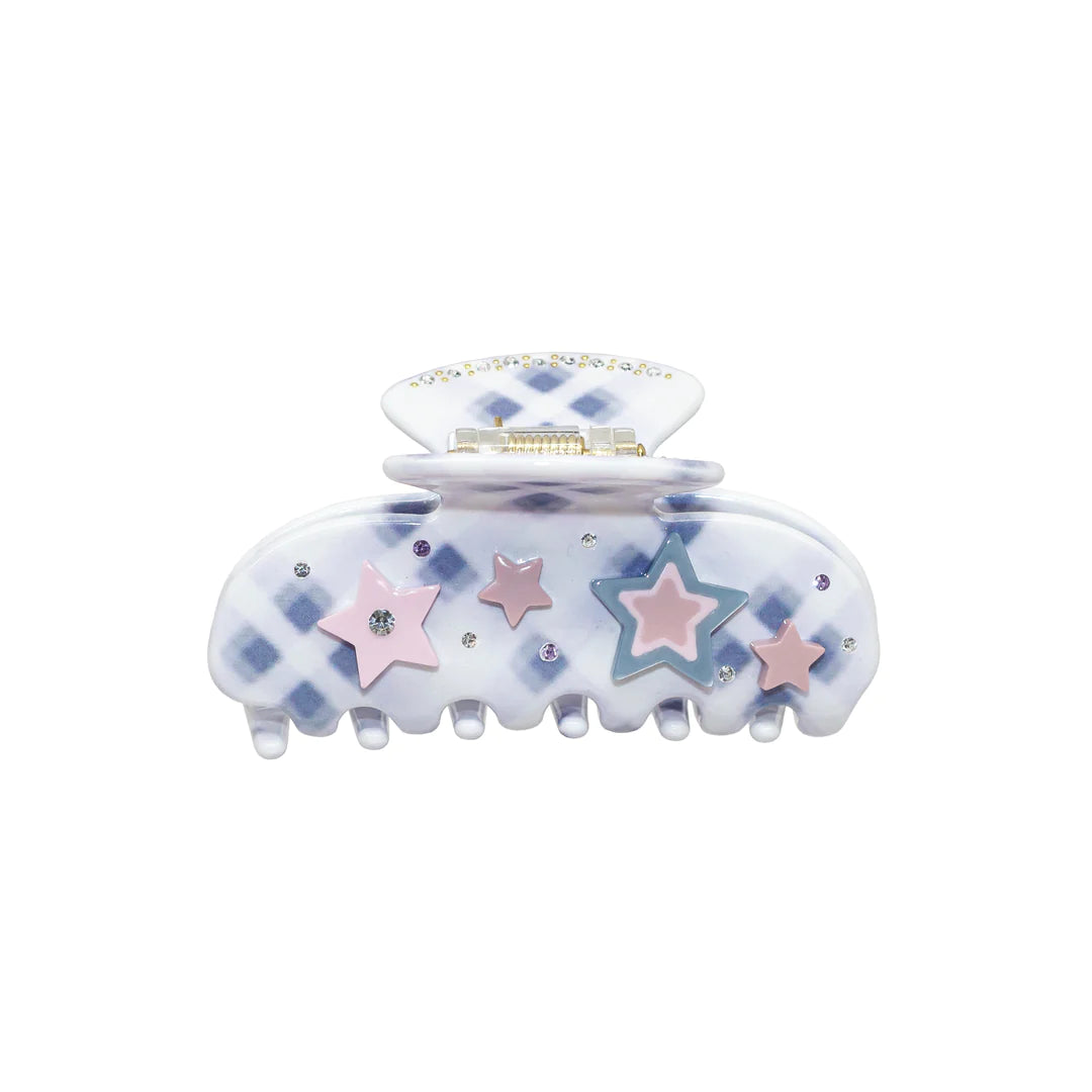 EMI JAY - I SWEATHEART HAIR CLIP BLUE/WHITE WITH PINK AND BLUE STARS